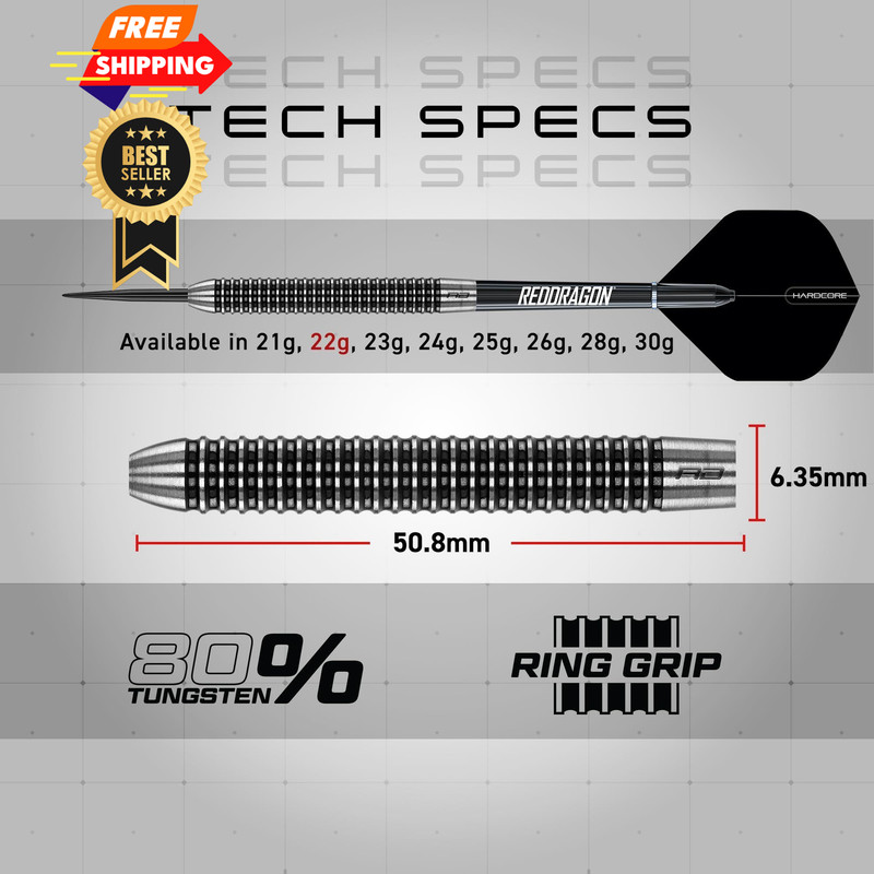RED DRAGON Pegasus Tip Darts Set - 80% Tungsten Barrels for 22G, White gallery