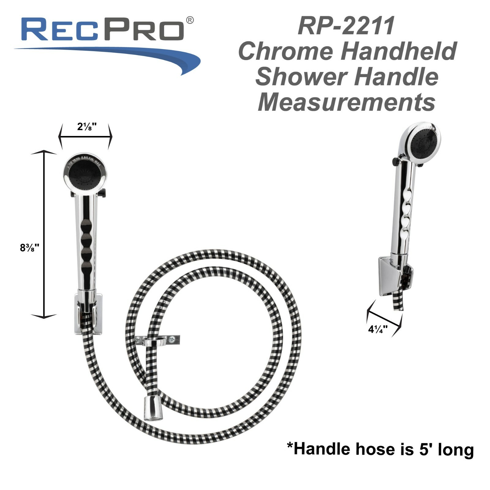 RV Handheld Shower Head with 5-Foot Hose Chrome Finish with Shut Off gallery