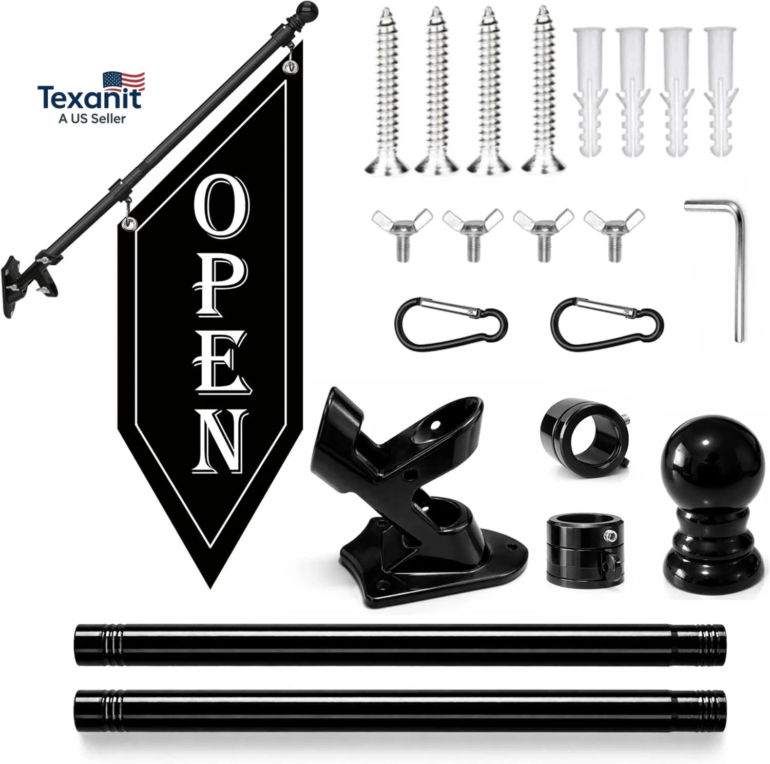 OPEN Flag with Pole Kit, Double-Sided Heavy Duty Hanging Banner Sign with Metal gallery