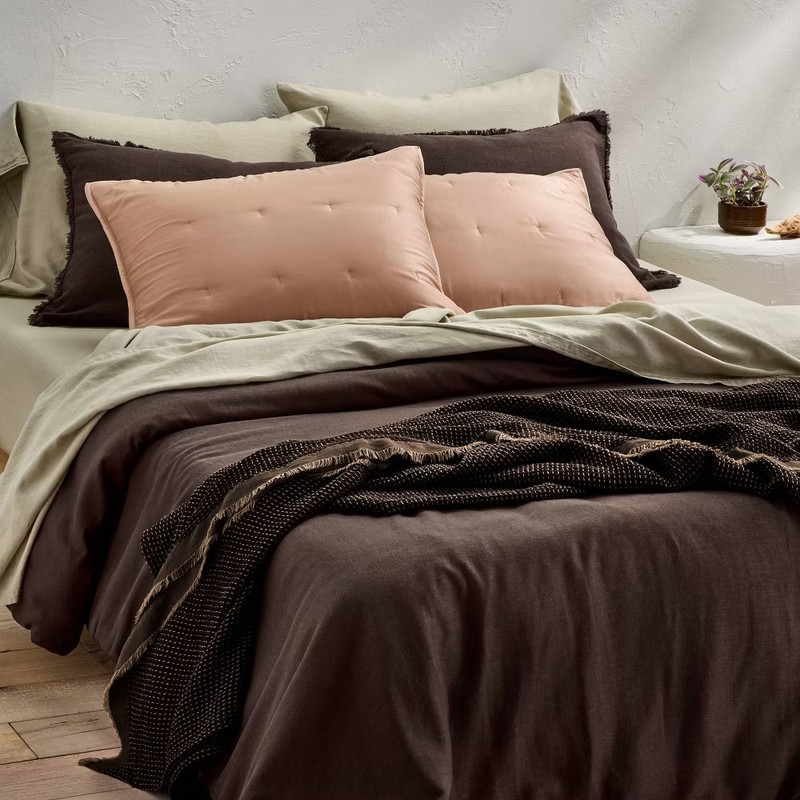 Full/Queen Textured Waffle Coverlet Dark Fig - Casaluna gallery