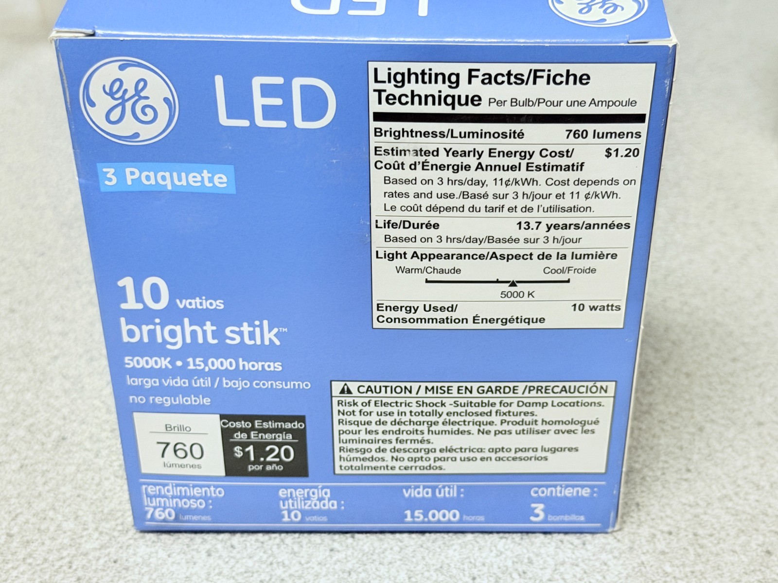 NEW 3 Pack GE Bright Stik 9W LED Bulbs, 5000K Daylight 760 Lumens E26 Base gallery