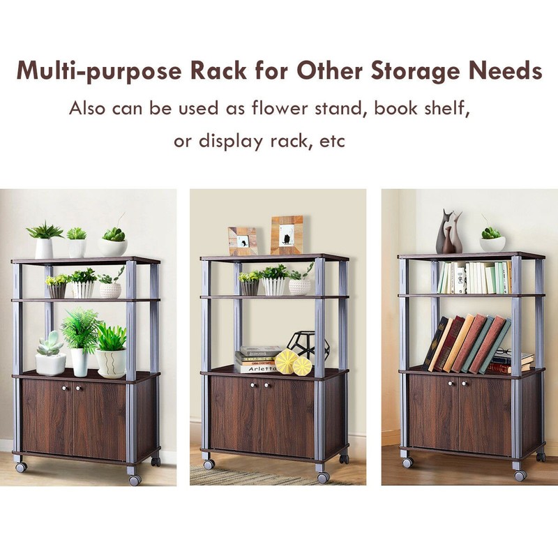 Bakers Rack Microwave Stand Rolling Storage Cart Multi-functional Display Walnut gallery