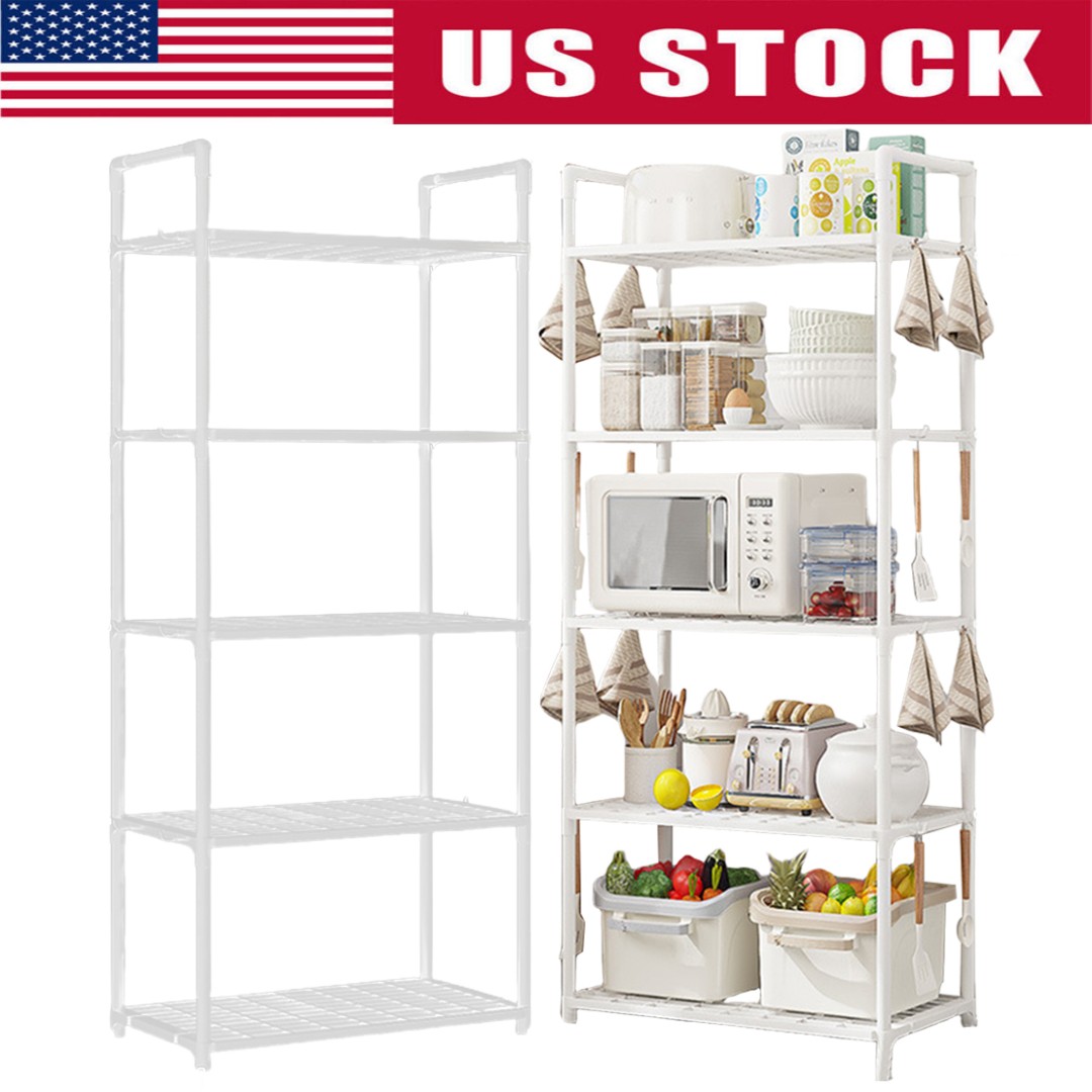 5-Tier Plastic Rack Free Standing Shelving Unit Adjustable Heavy Duty Storage gallery