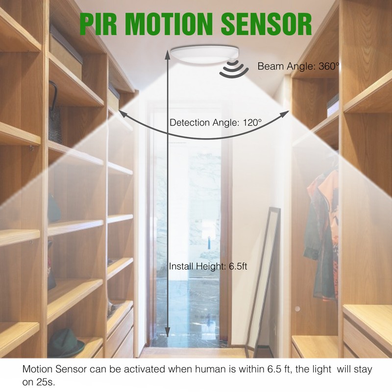 6Inch PIR Motion Sensor LED Ceiling Light Dimmable Disk Closet Lamp Fixture 120V gallery