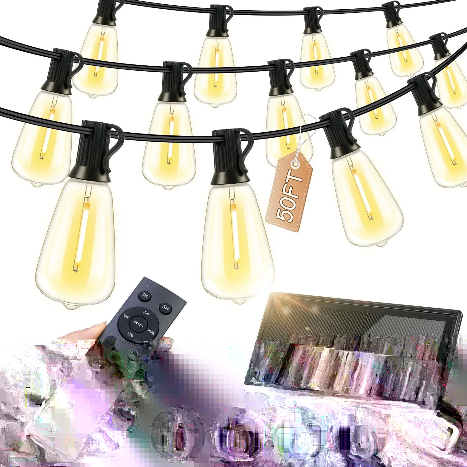 Solar Lights Outdoor Waterproof ST38 50FT 15M Shatterproof Bulbs Patio Lights... gallery