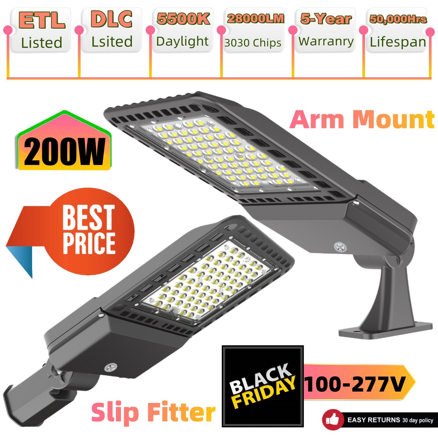 LED Road Street Flood Lighting 200/300W Outdoor Garden Security Lamp US Shipping gallery