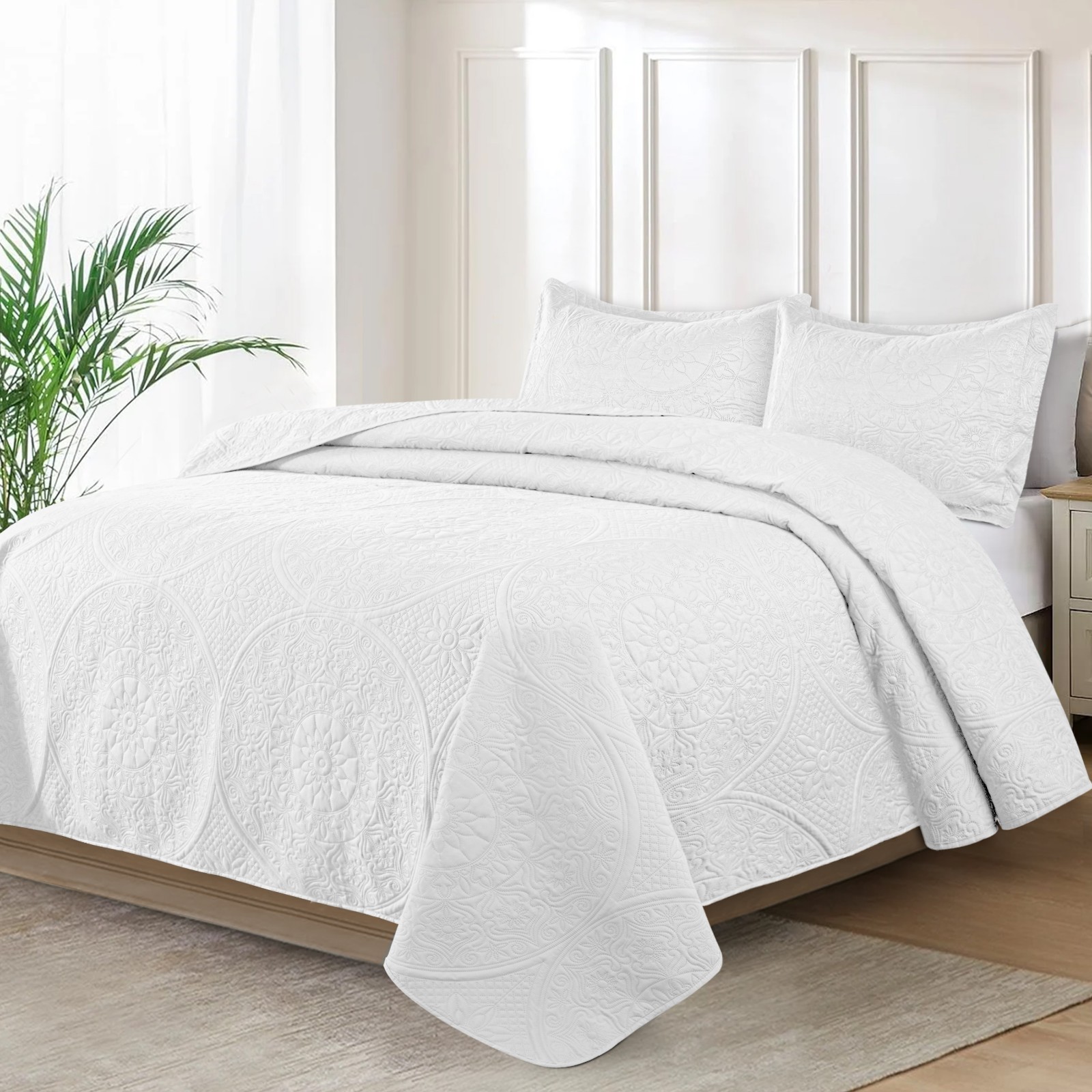 3 Piece Quilted Bedspread Luxury Bedding Set Coverlet Bed Throw + 2 Pillow Shams gallery