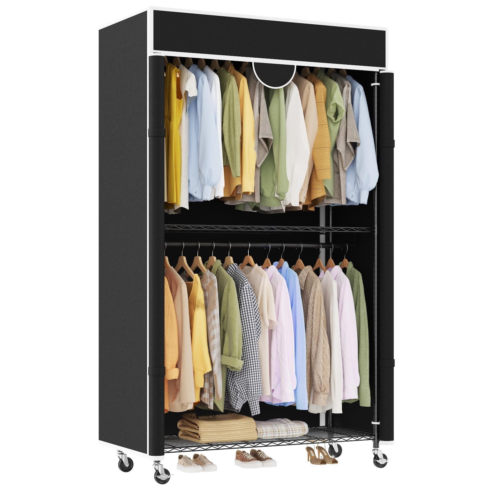 Heavy Duty Clothes Rack with Cover, 485LBS Capacity, Portable Closet Wardrobe... gallery