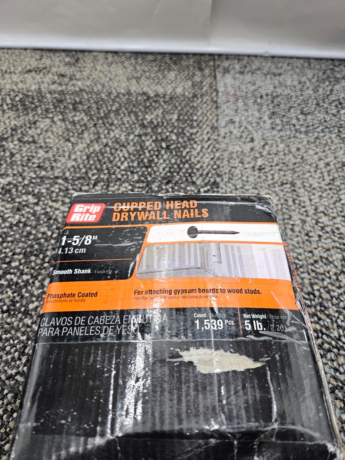 (QTY 2) Grip-Rite 158PCDW5: 1-5/8" Cupped Head Drywall Nails, Smooth Shank, 5LBS gallery