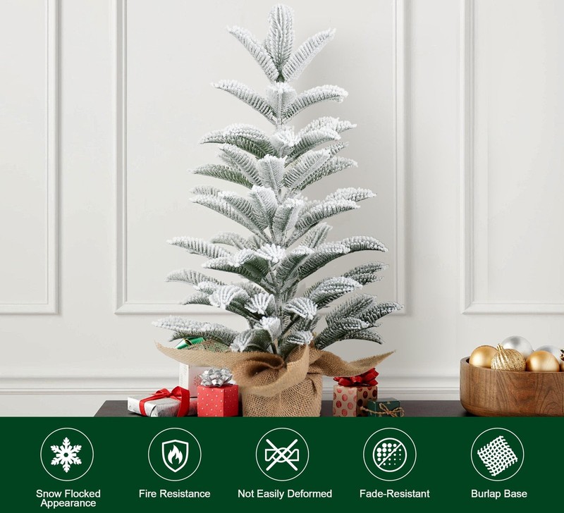 2 ft Flocked Tabletop Artificial Christmas Tree Mini Small Xmas Tree Burlap Base gallery