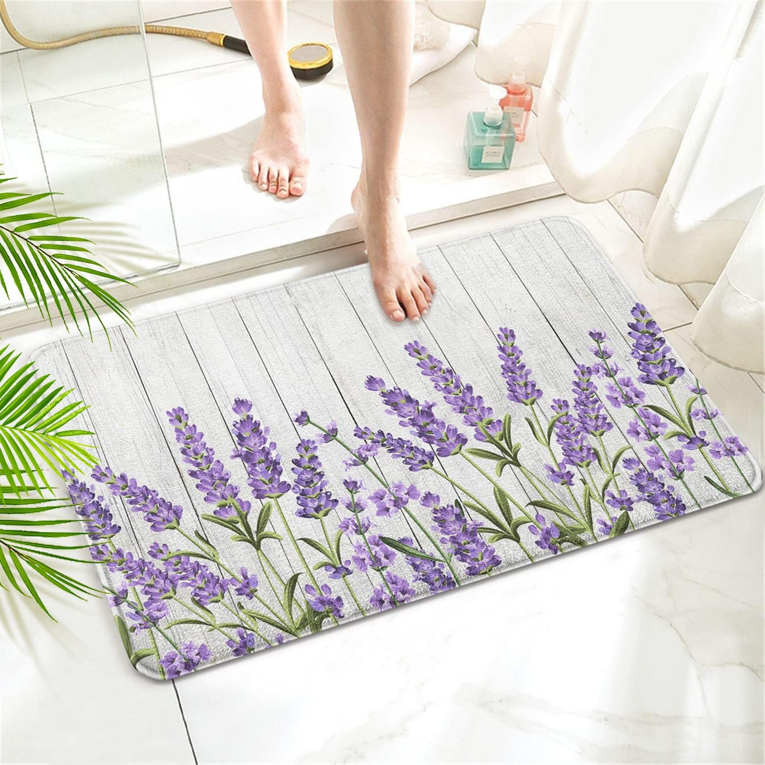 Lavender Floral Bath Mat Non-Slip Absorbent Imitation Cashmere 17" x 27" gallery
