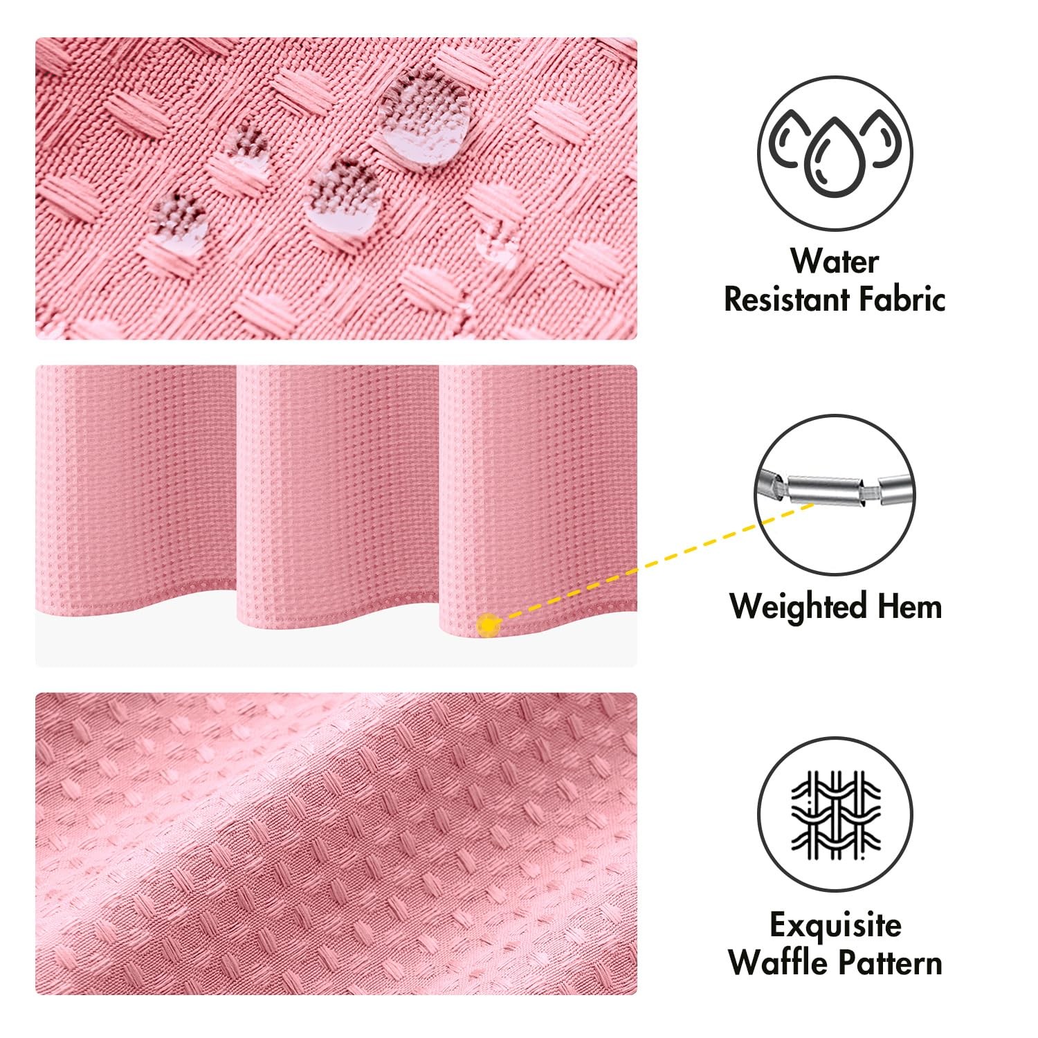 MIULEE Waffle Weave Fabric Shower Bath Curtain with 12 Metal Hooks 260GSM Hea... gallery