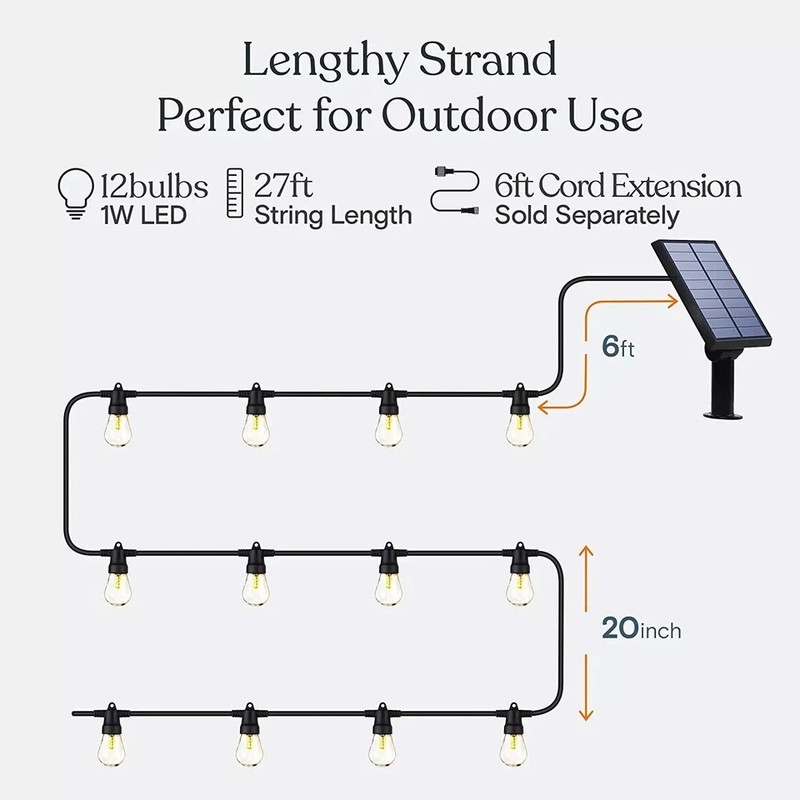 Brightech Ambience Pro Solar Powered Outdoor String Lights - 27 Ft. (12 Bulbs) gallery