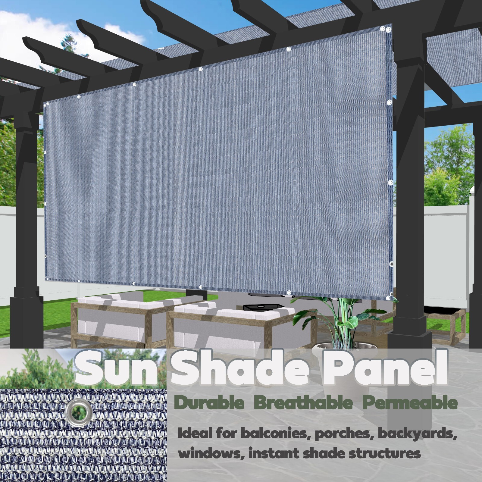 Sun Shade Cover Canopy Mesh Privacy Panel with Grommets 90% UV Block Navy-Grey gallery