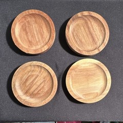 Set of 4 Stackable Round Medium Brown Wood Coasters Contemporary Solid