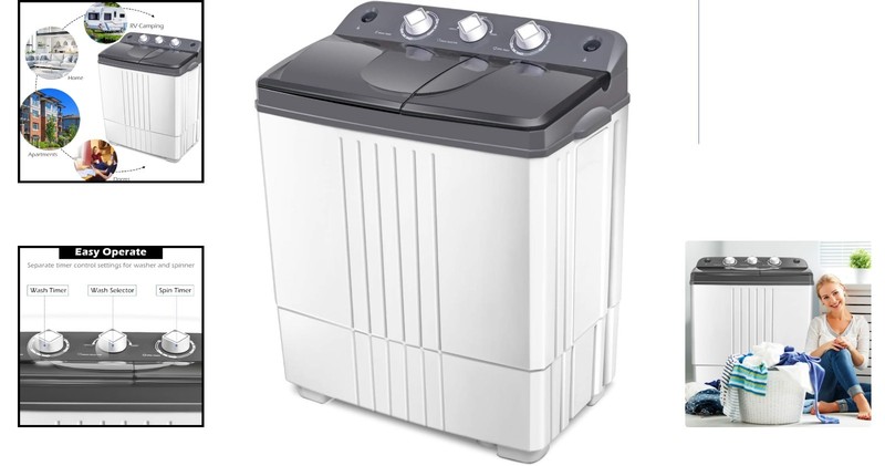 Compact Semi-Automatic Washer & Dryer Combo for Apartments & RVs - Gray & White gallery