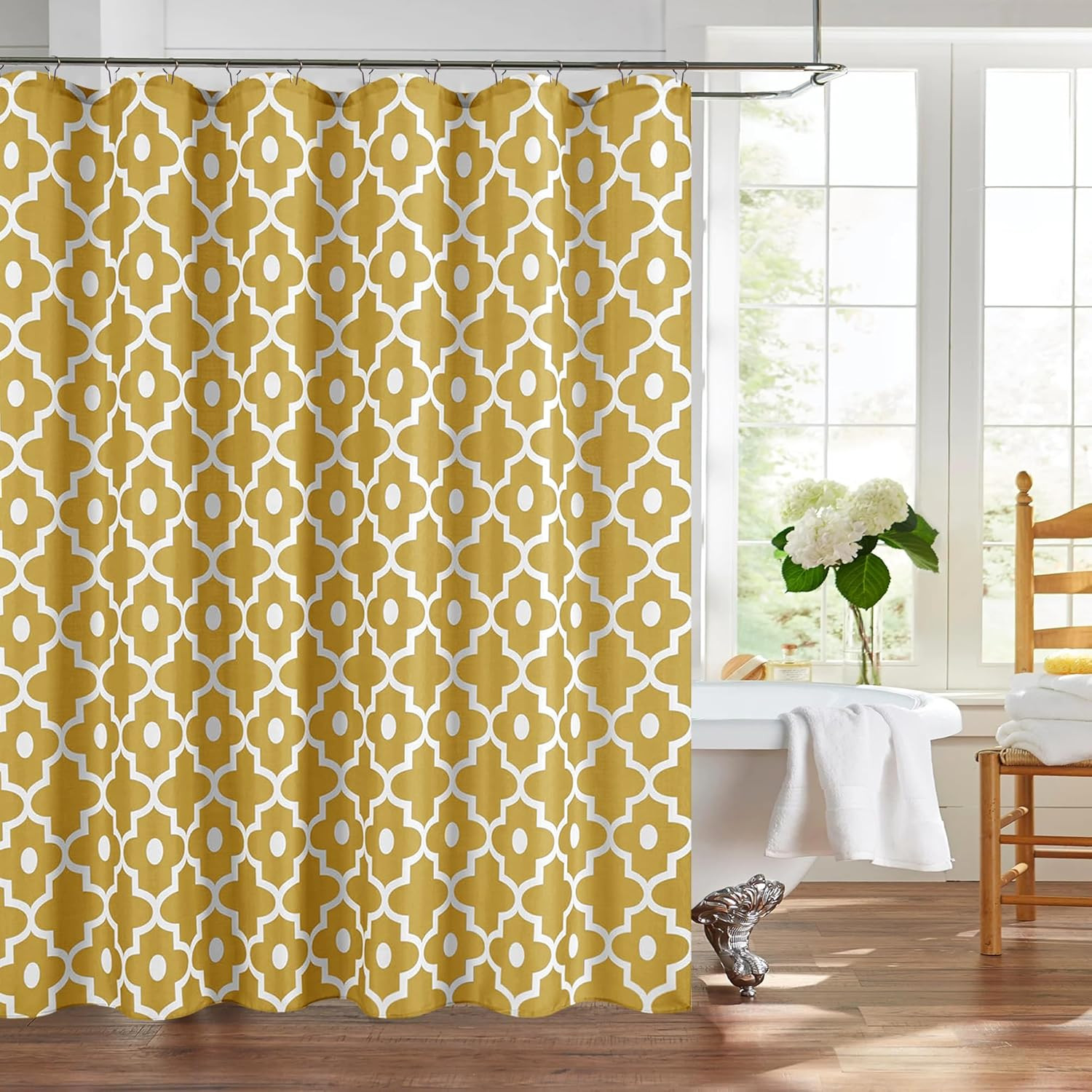 Extra Long Textured Fabric Shower Curtains 72" W X 84" L, Gold Morocco Pearl Pri gallery