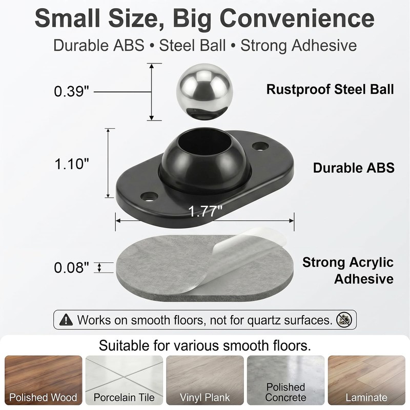 8 Black Self-Adhesive Mini 360° Swivel Casters, Silent, Non-Scratch, 66lb Cap gallery