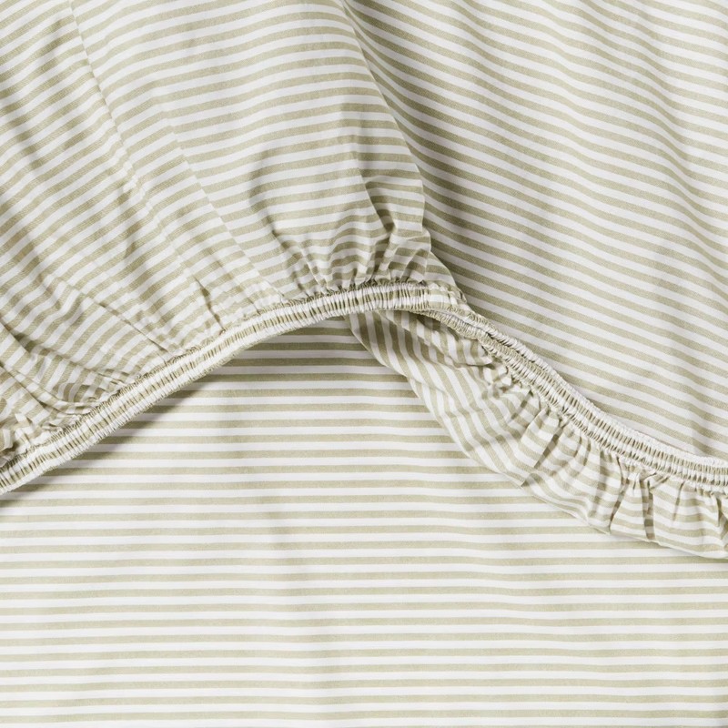 Queen 250 Thread Count Organic Percale Sheet Set Sage Green Stripe - gallery