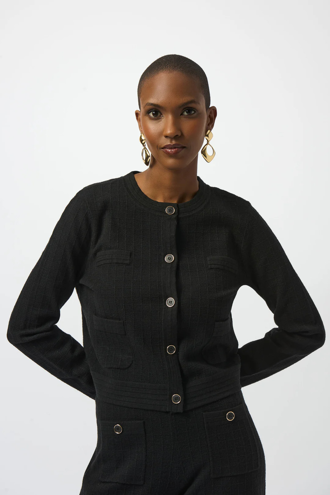 Joseph Ribkoff Black Crew Neck Button Front Jacket 253983-R gallery