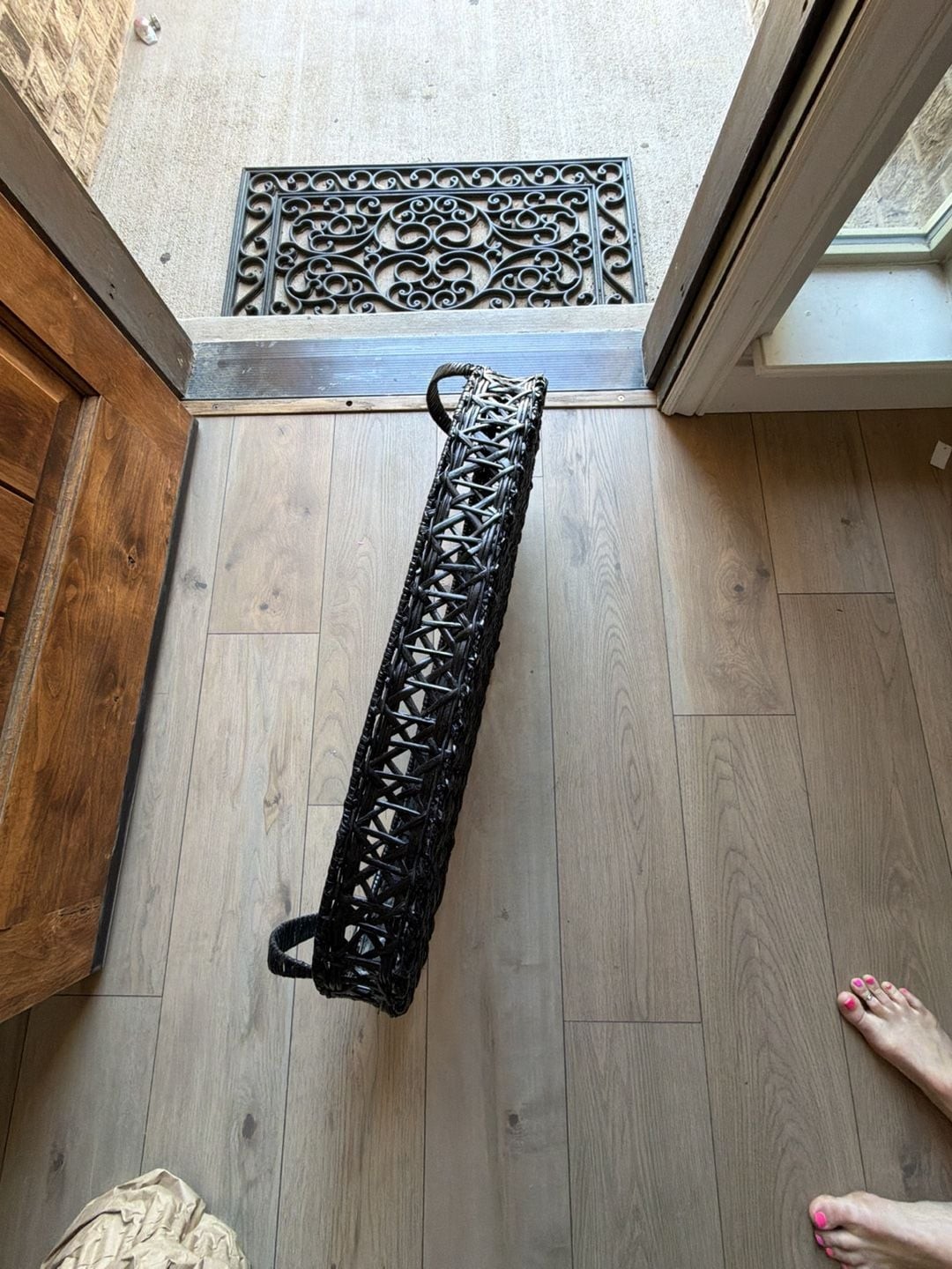 Creative Co-Op Decorative Hand-Woven Rattan Tray with Handles, Black (DF3793) gallery