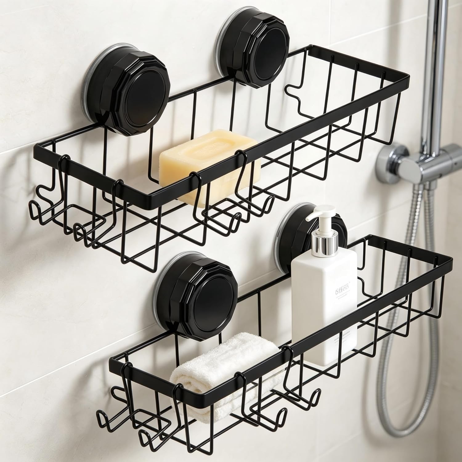 Shower Caddy Suction Cup Adhesive with Hooks, Heavy Duty Shower Shelves gallery