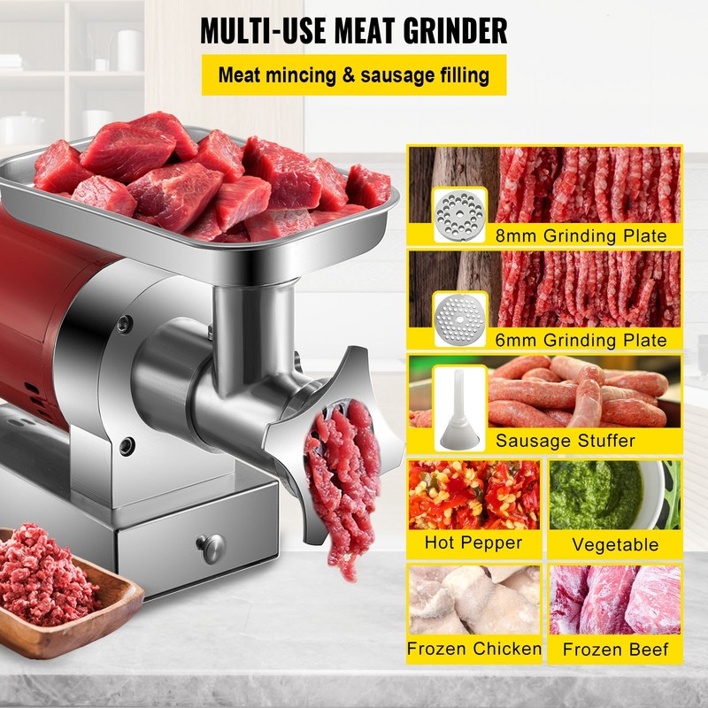 VEVOR Electric Meat Grinder Machine Electric Meat Mincer 661 Lbs/Hour 1100W Red gallery