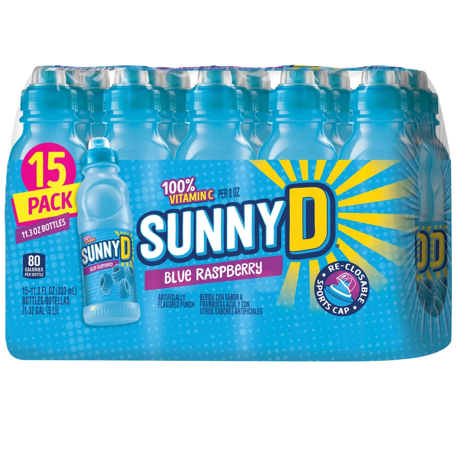 SUNNYD Blue Raspberry Shelf Stable Juice Drink, 15 Count, 11.3 fl oz Bottles gallery
