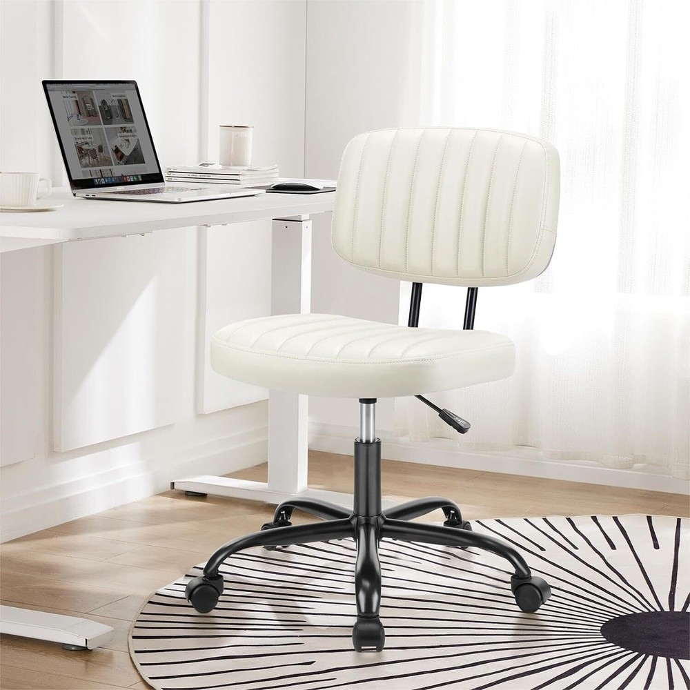 No Armrests, Low Back Lumbar Support PU Leather Home Office Swivel Chair