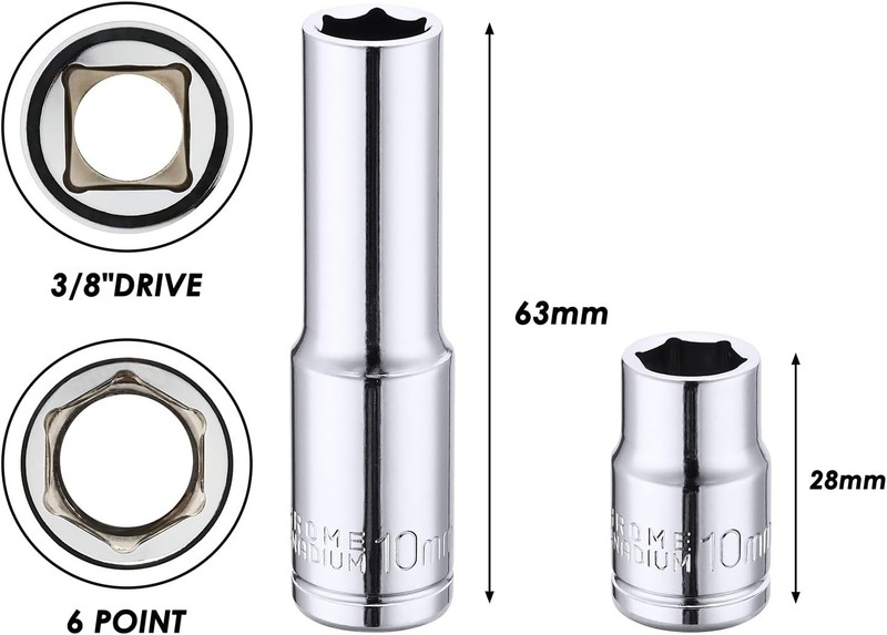 Versatile 4PC 10mm Deep & Shallow Socket Set - Chrome Vanadium, 6 Point Design gallery