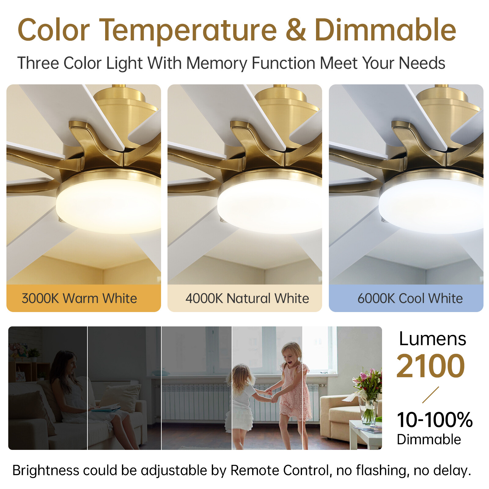 Gold,Smart,Reversible,Multicolor,Ceiling Fans with Lights and Remote Control/APP gallery