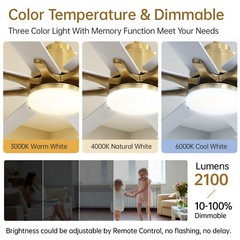 Gold,Smart,Reversible,Multicolor,Ceiling Fans with Lights and Remote Control/APP