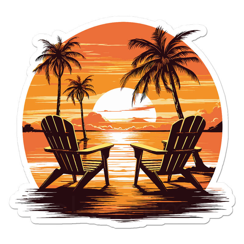 Beach Chairs Sunset, Vinyl Decal Sticker, Indoor Outdoor, 3 Sizes, #11916 gallery