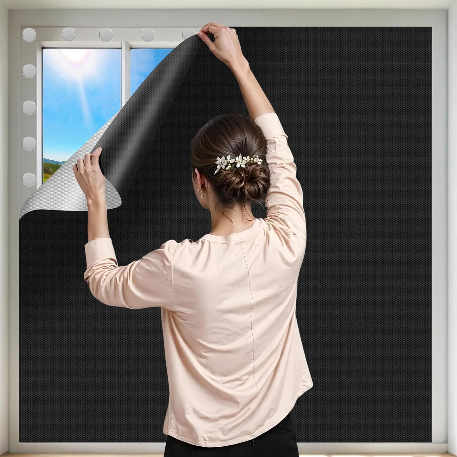 100% Black Out Window Cover Portable Blackout Shades Adhesive Thermal Blackout gallery
