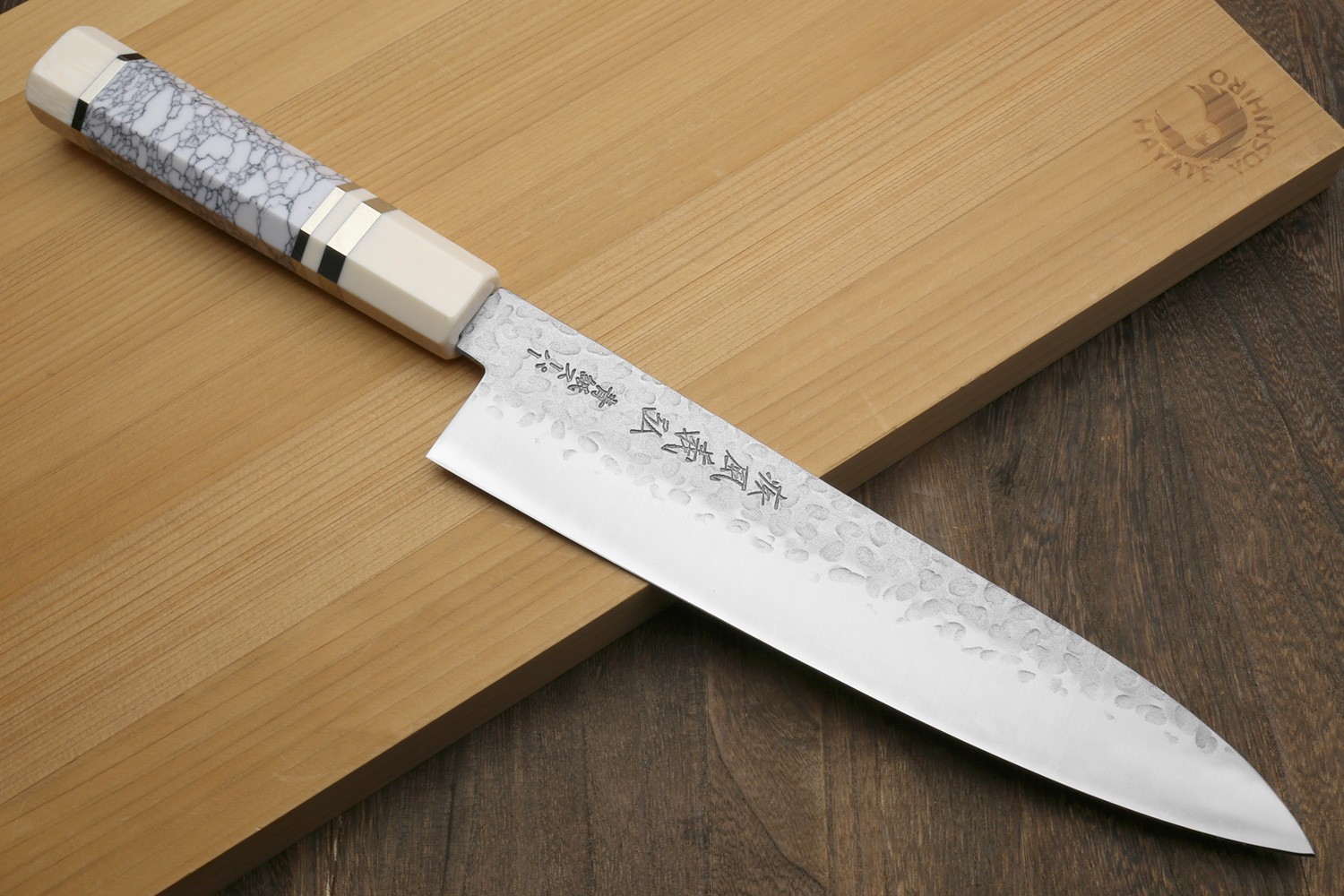 Yoshihiro Super Blue Steel Stainless Clad Hammered Gyuto Chefs Knife HowliteWood gallery