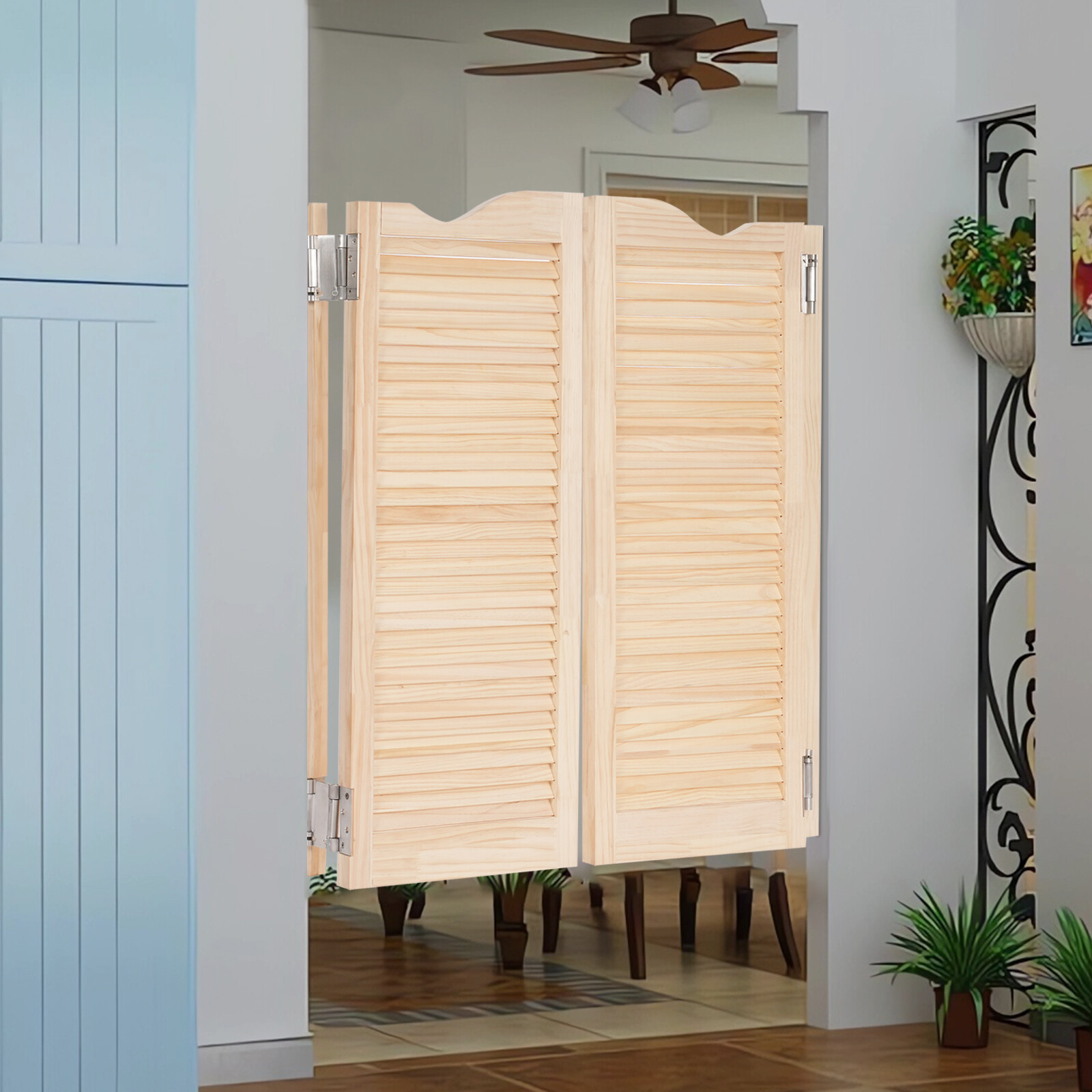 Partition Two Door Passing Door For Stairs Passageway Dividing Door Wood Color gallery