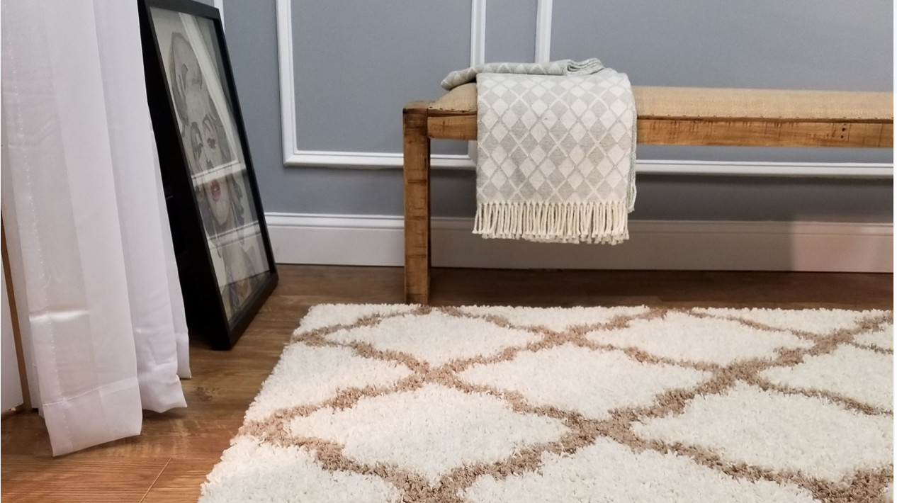 Maxy Home Bella Shag Collection Trellis Rug Mat Beige 20" x 31" gallery