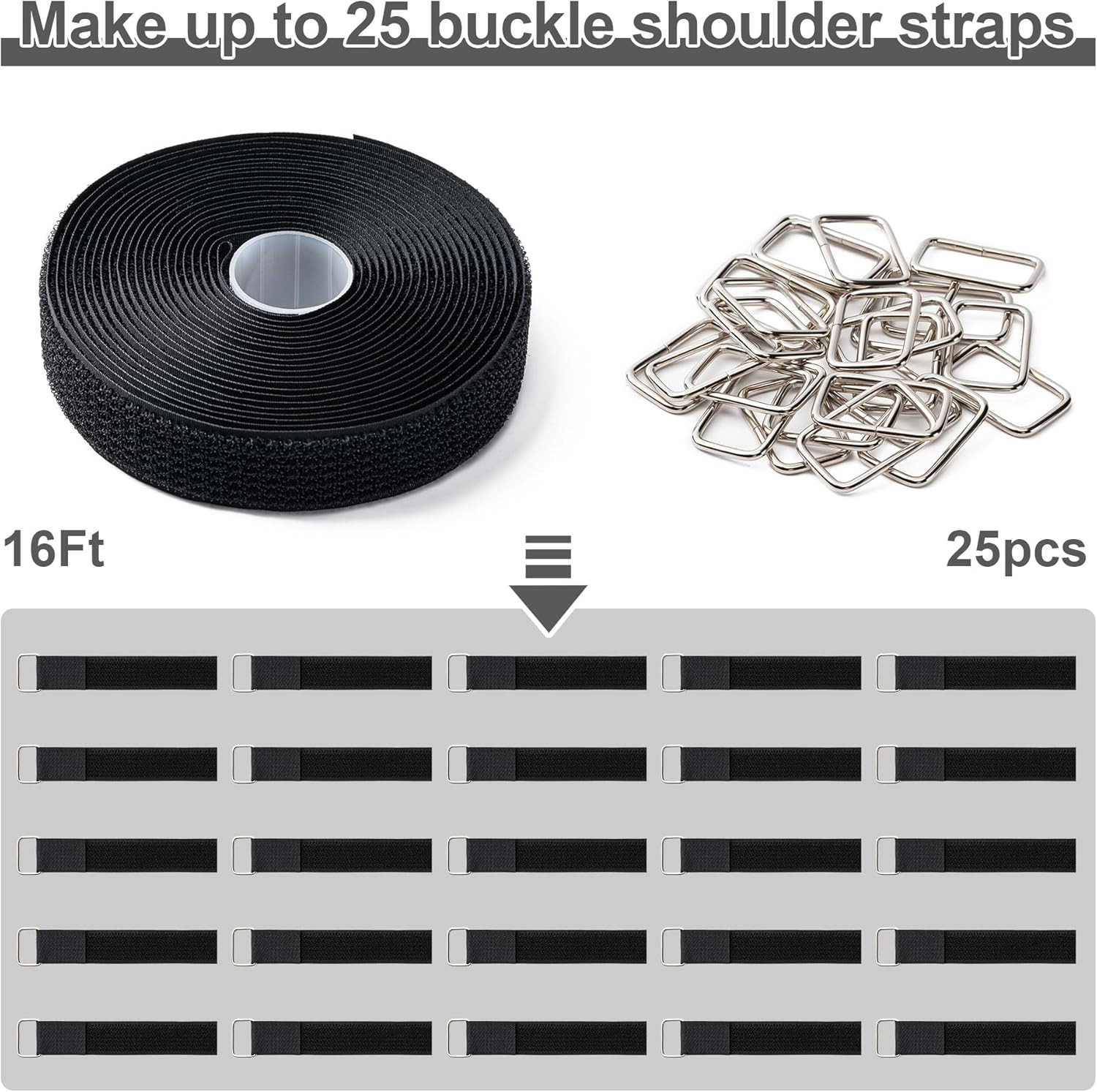 1" X16Ft Hook and Loop Straps with 25 Metal Buckles, Adjustable Fastening Cable gallery