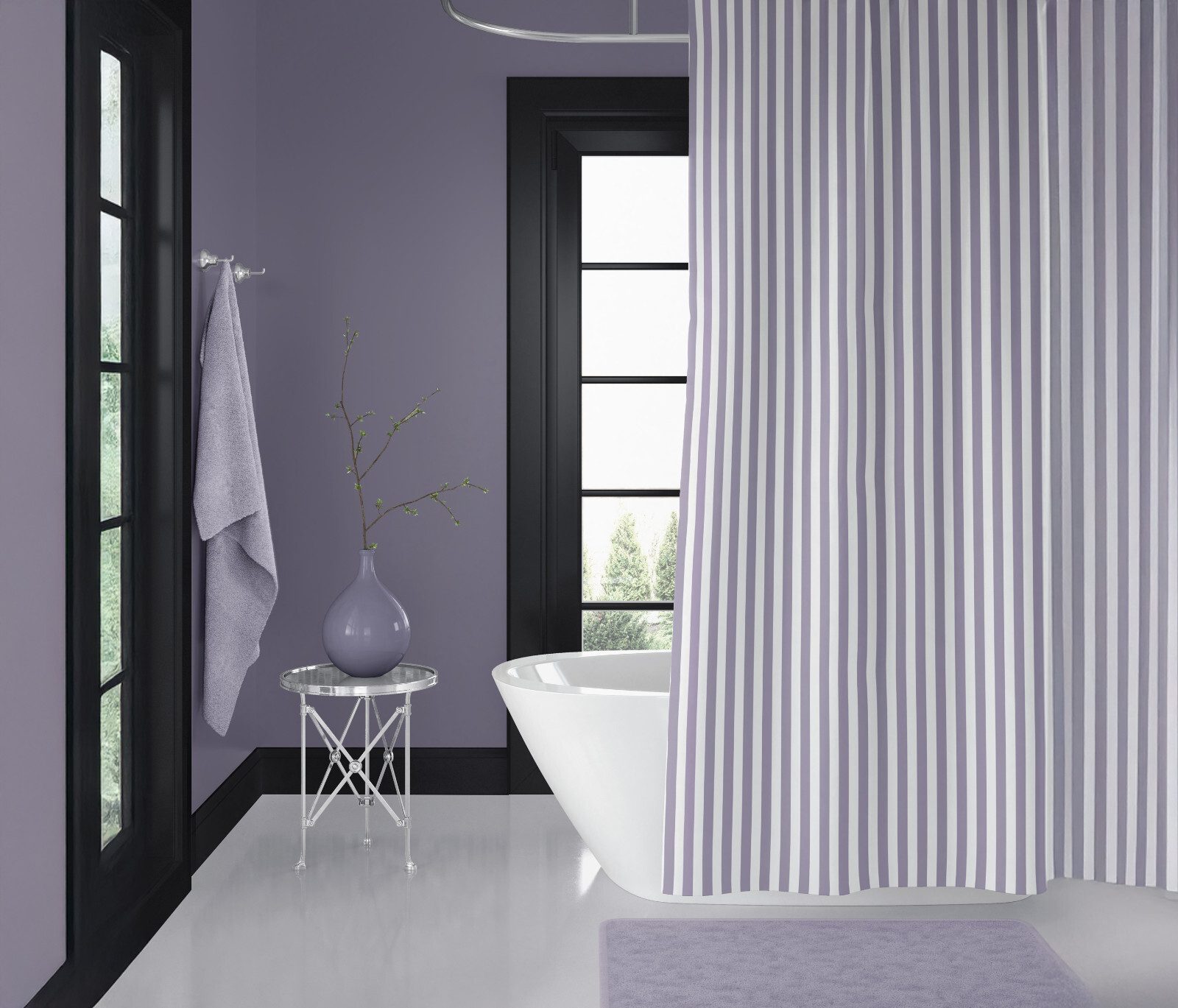 Lavendar & White Stripes Shower Curtain #5, Country French Farmhouse Bath gallery