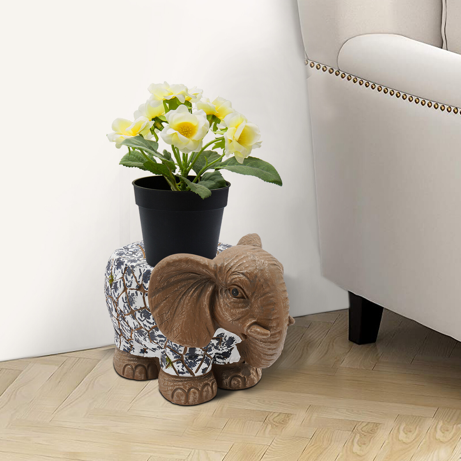 14.96" Modern Elephant Garden Stool Brown Decorative Magnesium Oxide For Homes gallery
