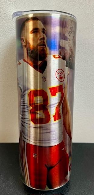 SILVER TRAVIS KELCE 87 KC CHIEFS FOOTBALL 20oz STAINLESS STEEL TUMBLER CUP / LID gallery