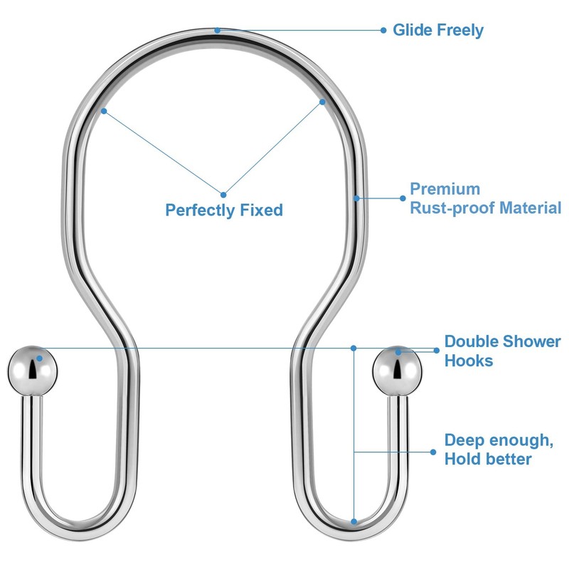 12 Pack Double Shower Curtain Hooks Rings, Double Sided Shower Curtain Hooks Ru gallery