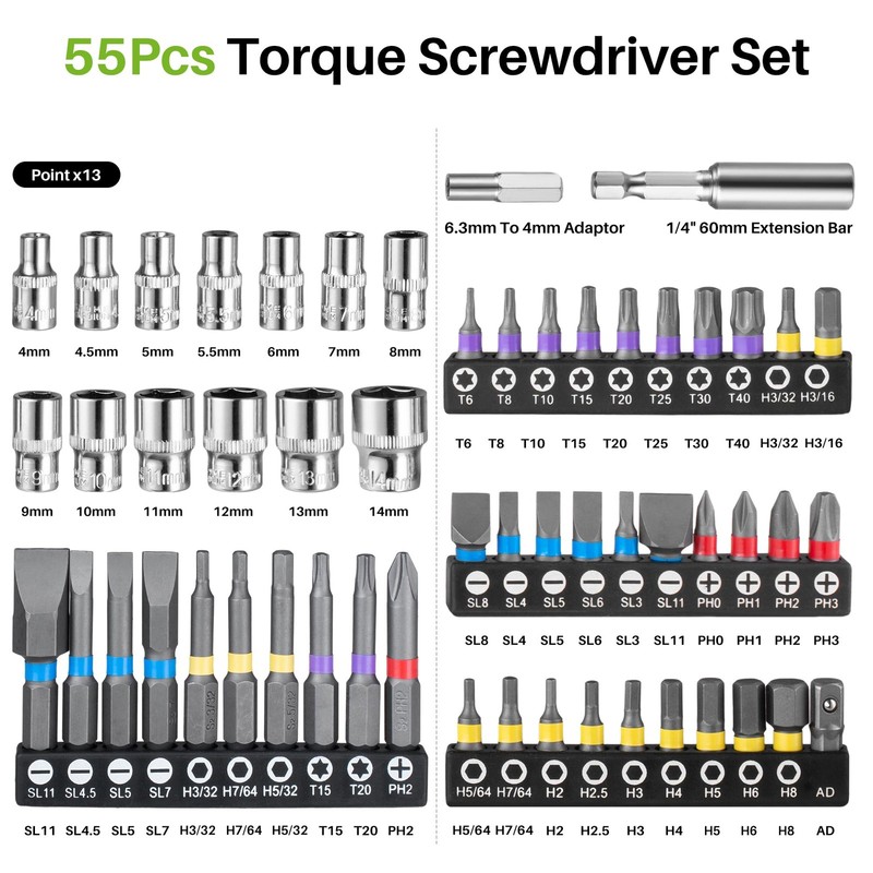 56Pcs Torque Screwdriver, 10-80In-lb Wrench Driver Set, 1/4" Drive Inch Pound... gallery