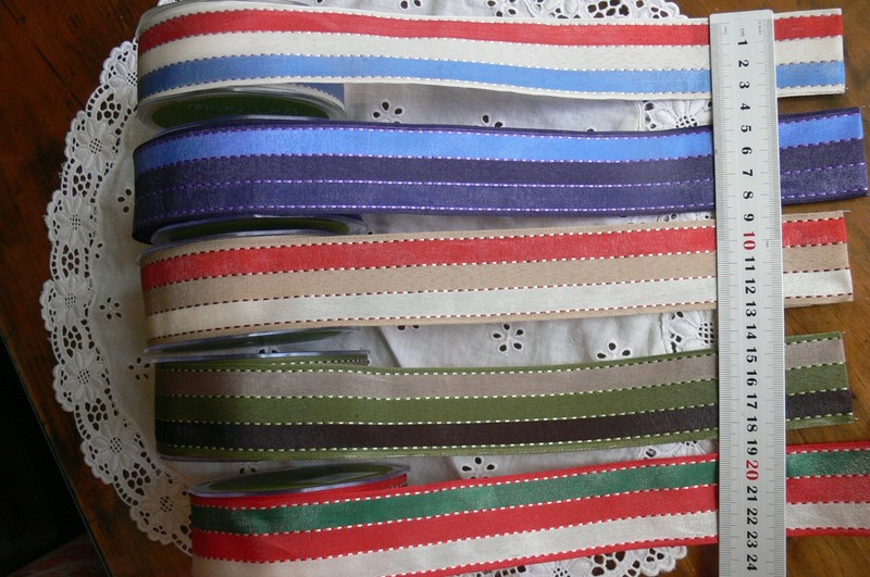 Mix 3 Colours BROWN OLIVE NEUTRAL - Stitched Line 4Metres WiredEdge 38mmWide AL6 gallery