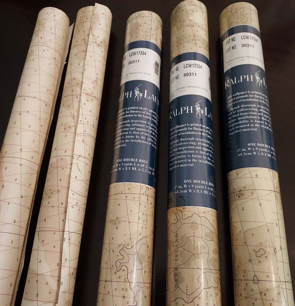 Ralph Lauren Pre-Pasted Wallpaper Dbl Roll Nautical Map 27in x 9yd LCW17334