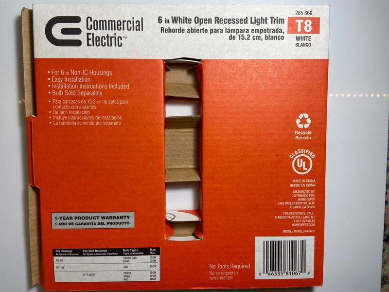 Recessed Light Downlight Trim OPEN EXPOSED BULB (6-Inch) With Springs NEW-IN-BOX gallery