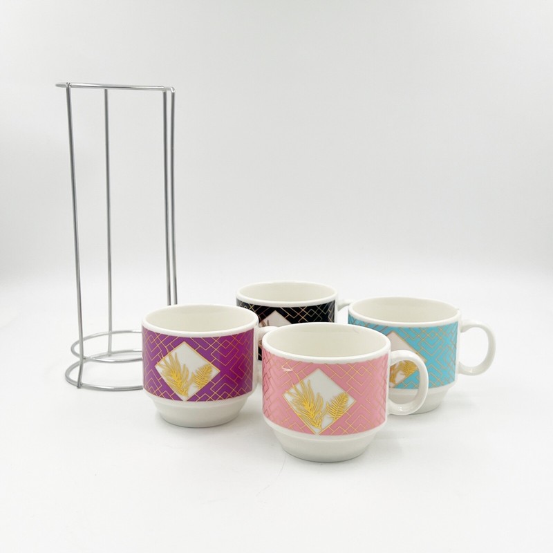 4pcs Stackable Ceramic Espresso Small Cup Set, 4 fl oz, with Stainless Stand gallery