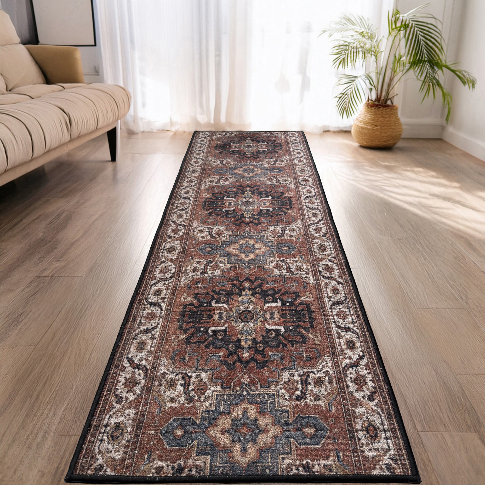 Custom Size Canvas Back Oriental Mahal Red Runner Rug gallery