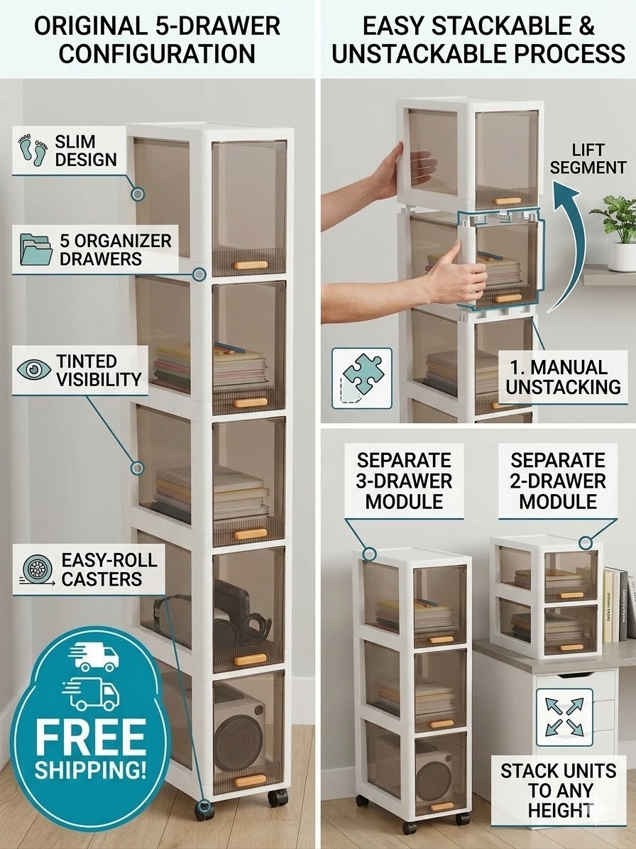 Narrow 5 Drawer Storage Cabinet Slim Rolling Cart Organiser Unit Free Delivery gallery