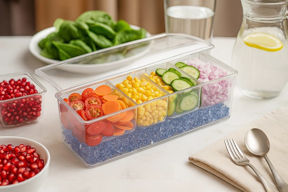 Premium Condiment Server Tray – Ice Chilled Party Serving Bar with Lid & Compart